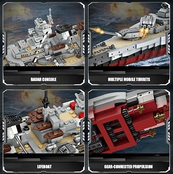 WW2 Military Bismarck Battleship Building Set, Large-Sized Warship, A Gift Compatible with Lego for Adult Collection(2073 Pcs)