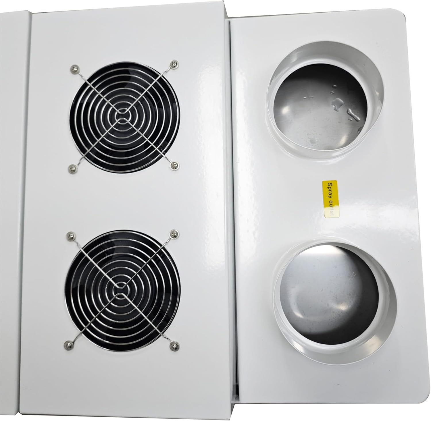 Close-up view of the mist outlets and fan grilles on the top of the HQHAOTWU Commercial Ultrasonic Humidifier.