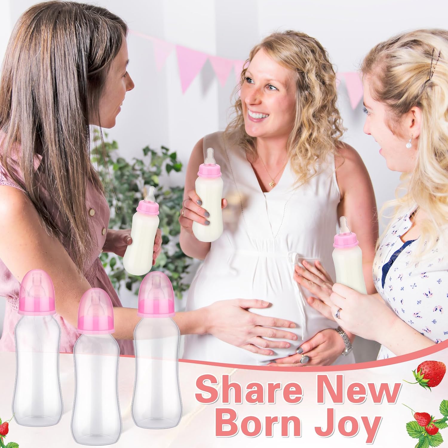 TrelaCo Cool Baby Shower Games Sets 12 Pcs Bottles with 1 Bottle Chug Sign for Gender Reveal Baby Shower Party Favors Decoration Games(Strawberry,Pink)