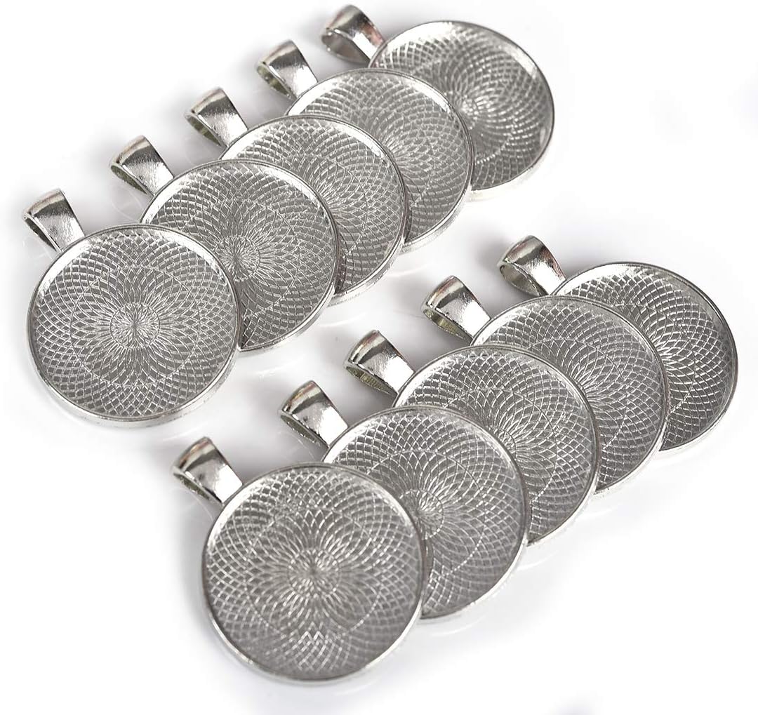 LANBEIDE 40 Pcs Silver Pendant Trays with 40 Pcs Clear Glass Cabochons - 1 Inch/25mm Round Bezels for Resin Craft, Photo Jewelry Making, Total 80 Pcs - Image 2
