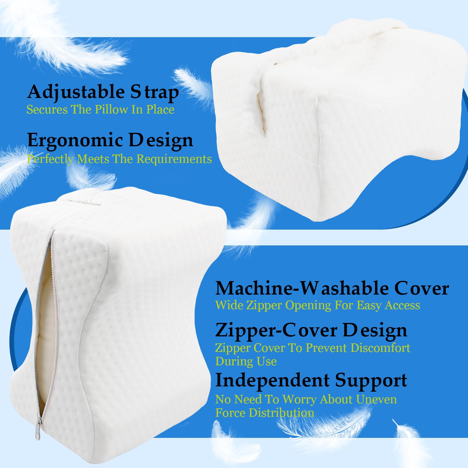 Almohada para Dormir de Lado, Almohada ortopédica para Rodilla, cojín ergonómico para Caderas, Espalda, piernas, Rodillas, Ayuda para el Dolor de ciática y el Embarazo, Blanco