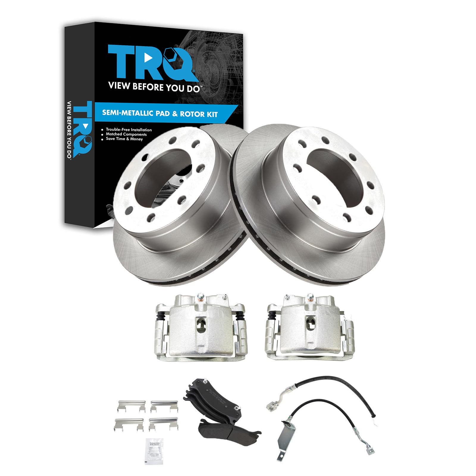 TRQ Brake Pad &amp; Rotor Kit Semi-Metallic Compatible with 01-07 Chevrolet GMC