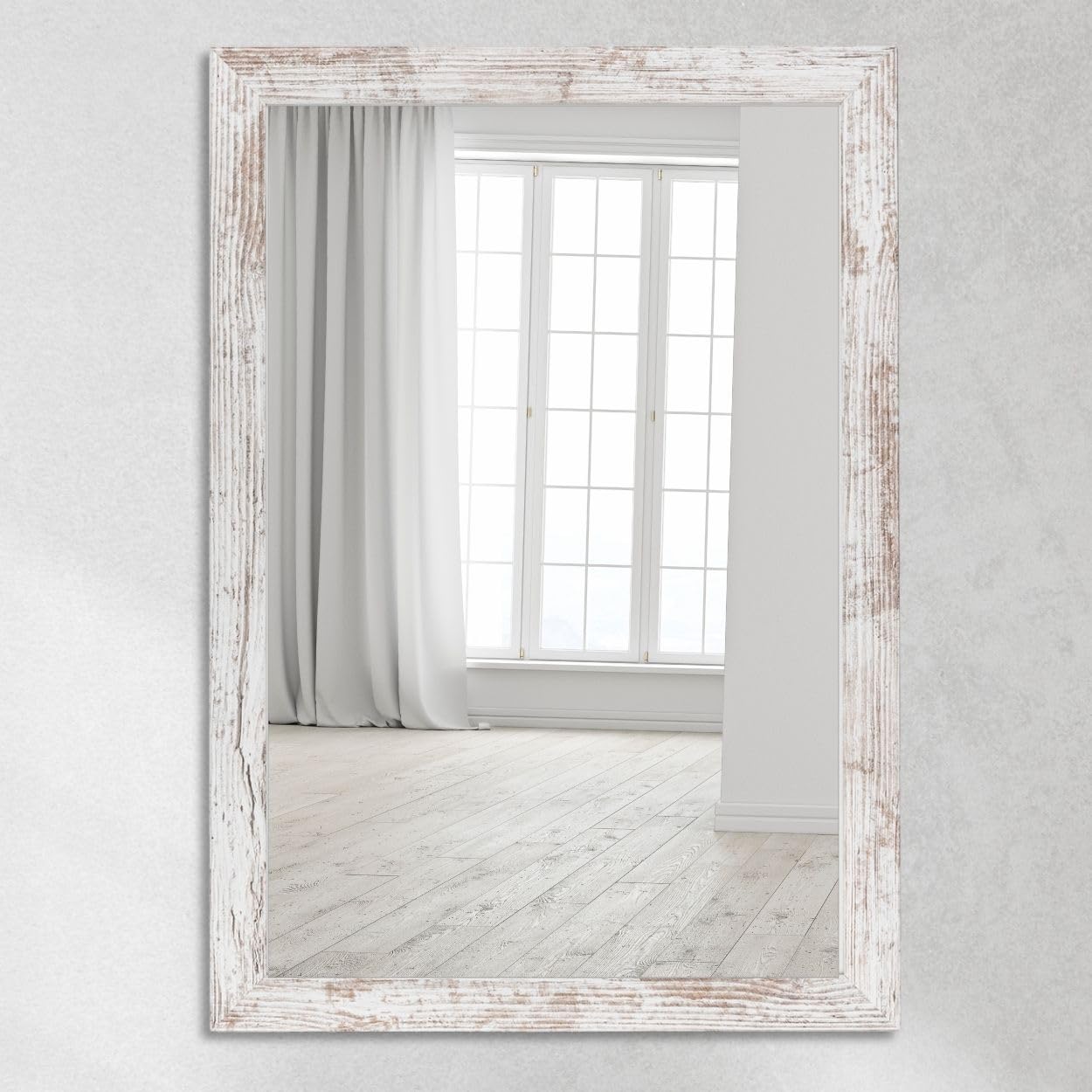 CLAMARO 'Neo Collage' Wall Mirror 50 x 105 cm Mirror with Frame Vintage White Modern Mirror with 38 mm Wide Wooden Frame Includes Metal Hanger and Wall Mounting Material