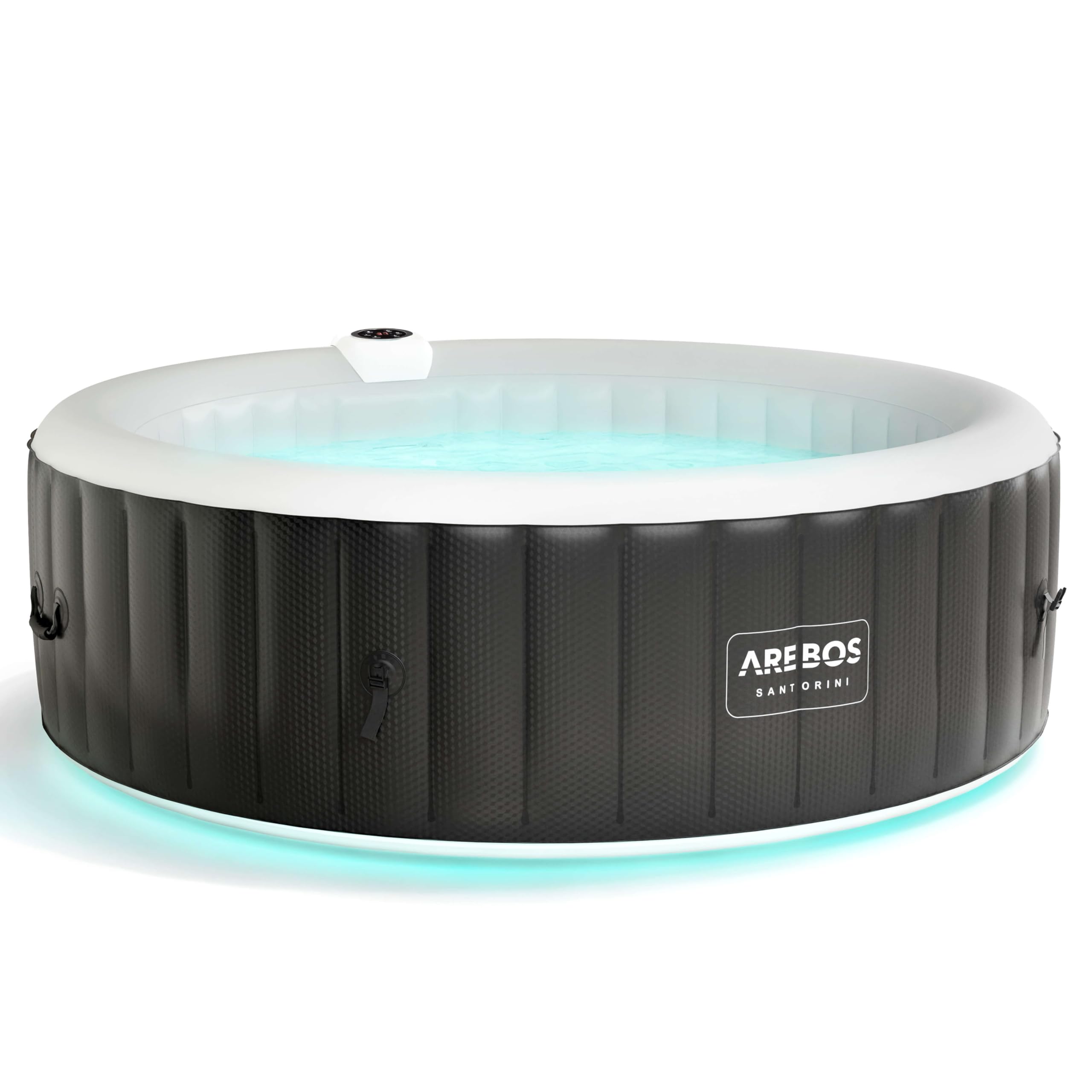 Arebos Whirlpool | automatisch aufblasbar | In & Outdoor | 6 Personen | ⌀ 208 cm | LED Leuchtband | 130 Massagedüsen | 1000 Liter | Inkl. Abdeckung | Bubble Spa & Wellness Massage
