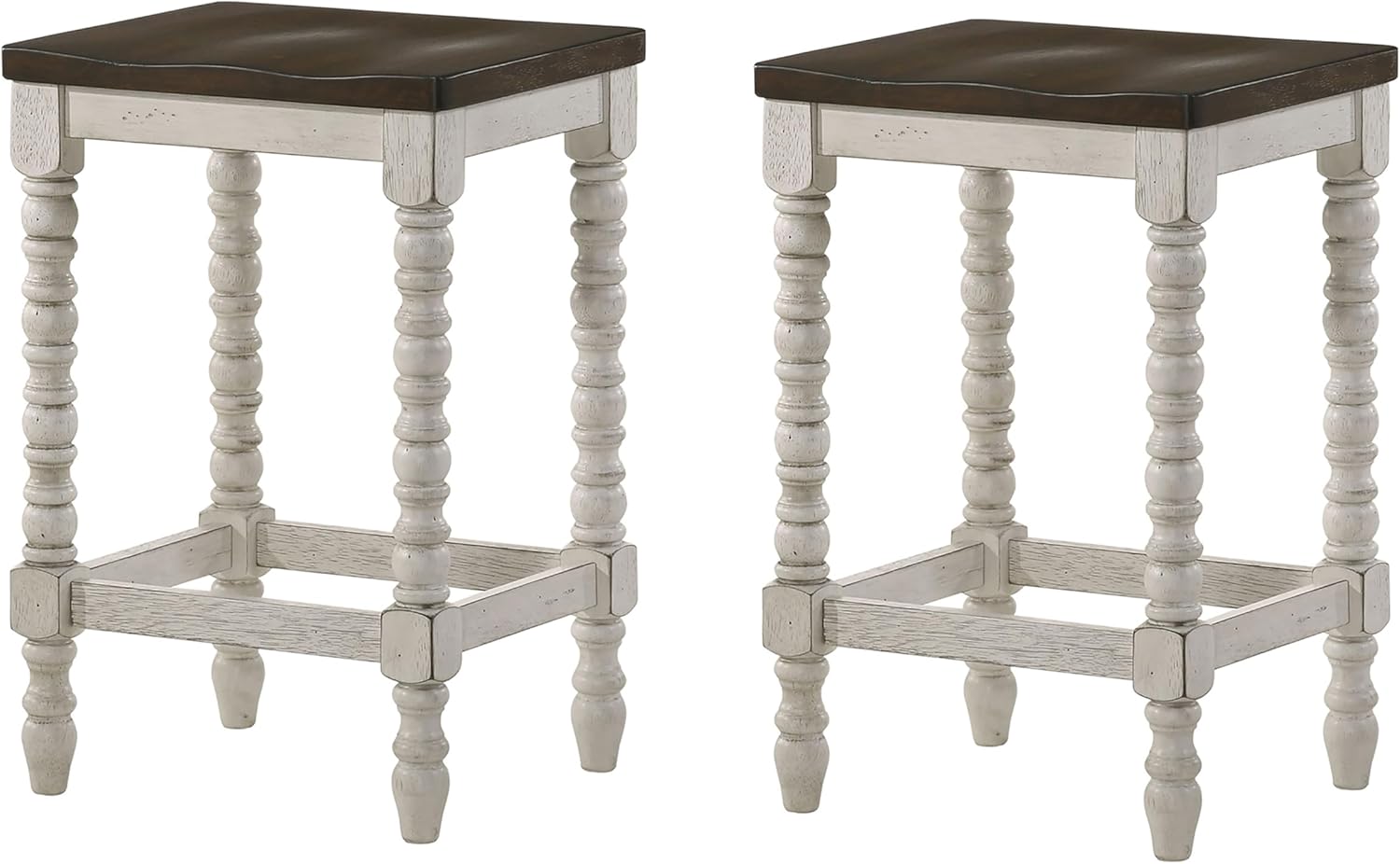 Furniture of America Lakeport Farmhouse Backless Wood 24 in. Counter Height Stool for Dining Room, Kitchen, Dark Walnut Brown and Antique White