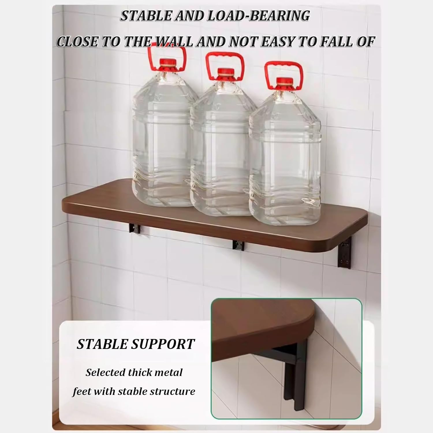 JATIBOSH Wall Mount Folding Table,Wall Mounted Folding Table,Folding Wall-Mounted Drop-Leaf Table,Wall Mounted Folding Table for Laundry Room,Folding Design,Space Saving.(Color:Brown,Size:L80*W30cm)