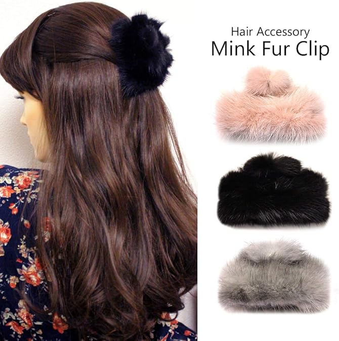 Amazon | kobechouchou ふわふわ ミンク ファー バンスクリップ 冬