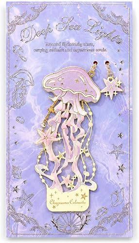 Chyznaina Colonette Style Jellyfish Metal Bookmark Deep Sea Lights | Purple & Pink Design, Gold-Tone Accents, Dangling Star Charms, Decorative Chain, Page Marker