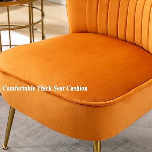 Miniatura 6 de DUOMAY Juego de 2 sillas decorativas modernas de terciopelo con patas doradas, silla lateral con respaldo alado para sala de estar, dormitorio,