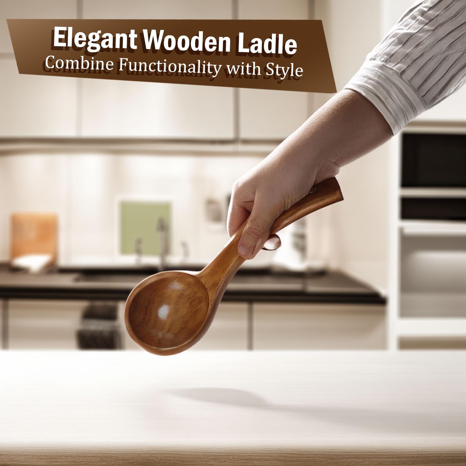 Louche En Bois Artisanale à Long Manche 24 Cm - Cuillère à Soupe, Service Et Sauce Parfaite Pour Votre Cuisine