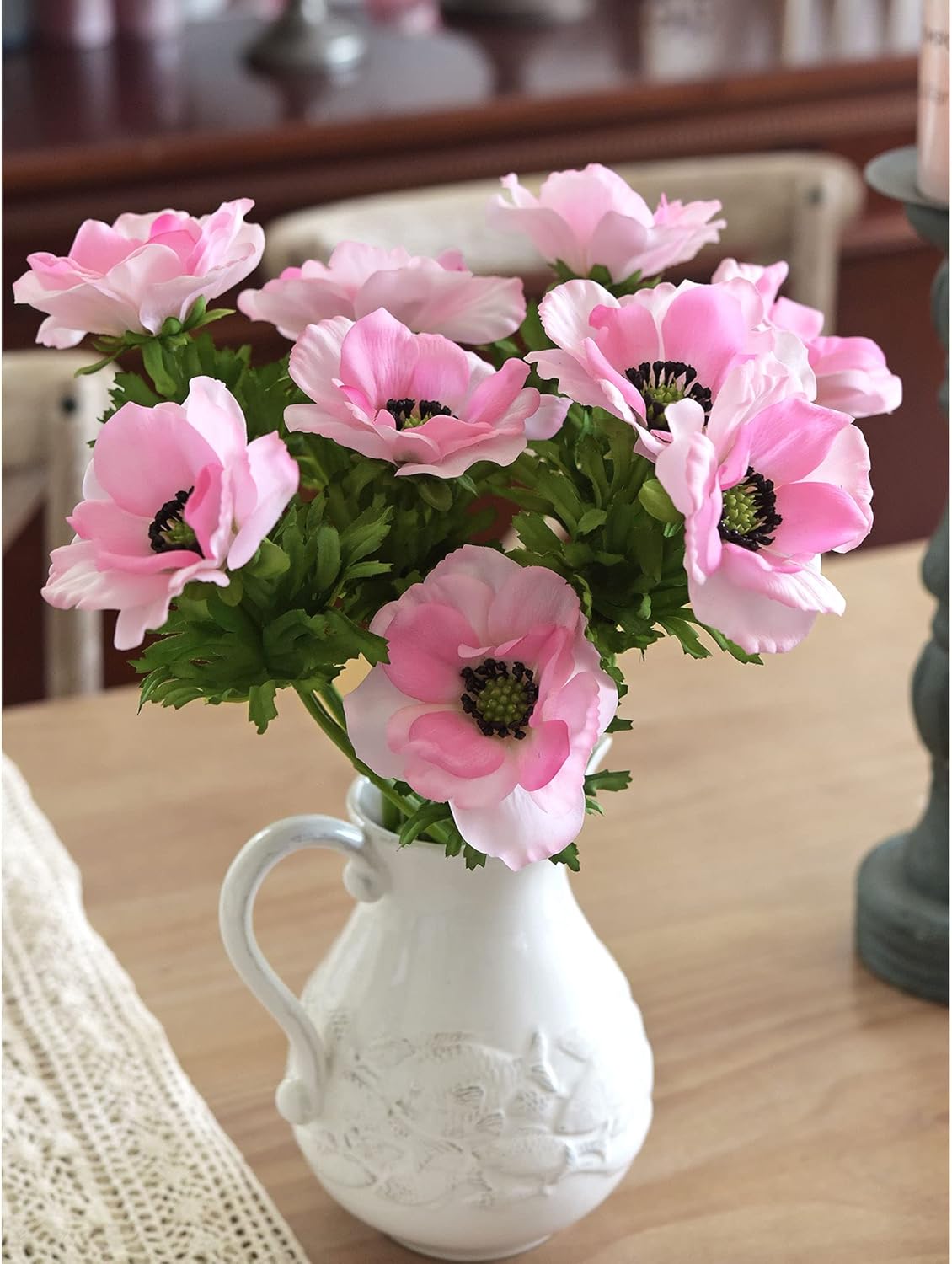 FiveSeasonStuff ‘Real Touch’ Sweet Pink Silk Anemone Artificial Flowers & Wedding Bouquet (9 Long Stems, 18.9 inches)