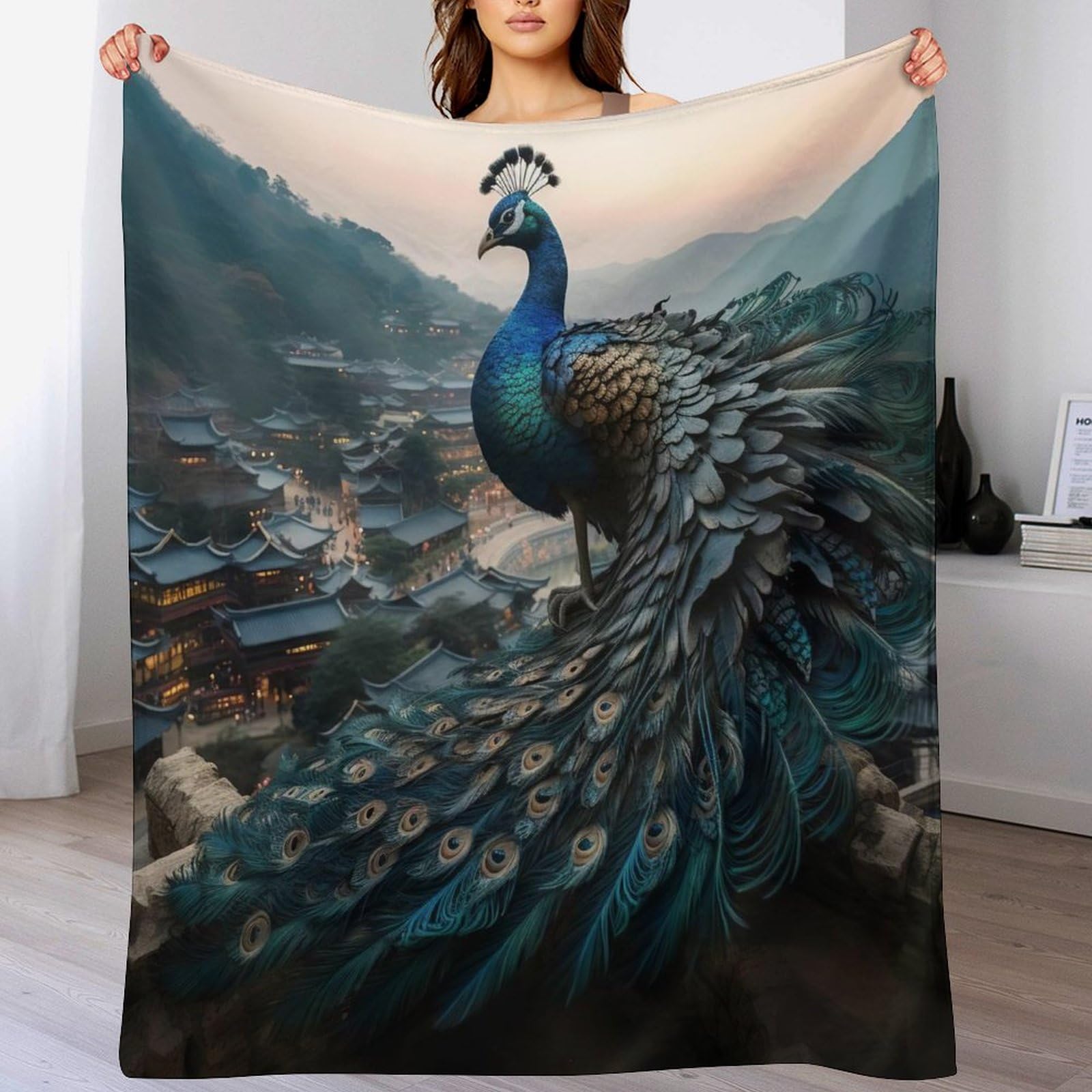 Couverture flannel paon contre le froid pour canapé enfants et adultes