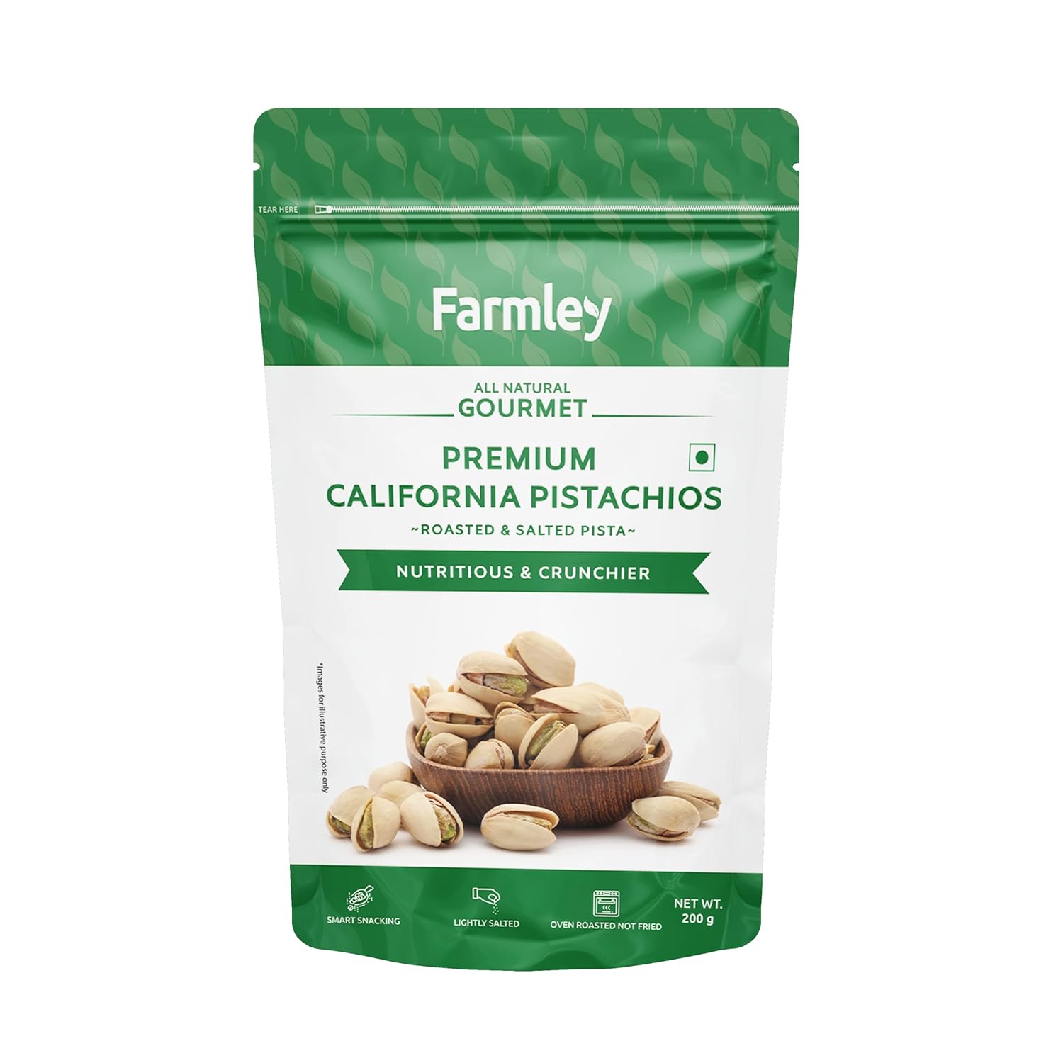 Farmley Premium California Roasted Salted Pistachios | 200 g | Pista, Dry Fruits, Pistachios, Nutritious & Crunchier Pista Nuts, Tasty & Healthy Snacks (Pack of 1)