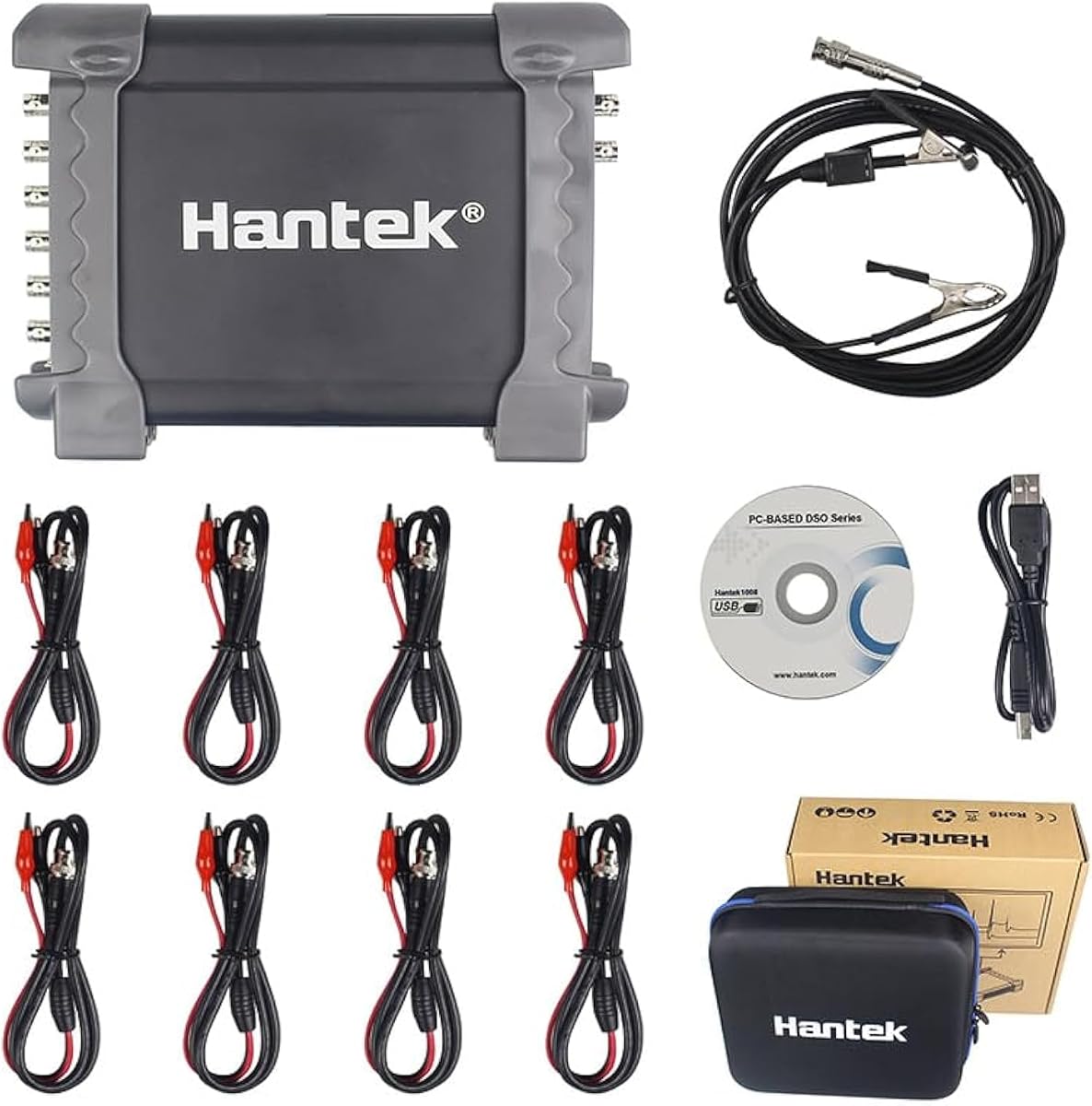 Osciloscopio de diagnóstico automotriz USB Hantek 1008C de 8 canales | Alcance automotriz de 8 canales alimentado por USB con muestreo de 2,4 MSa/s, resolución de 12 bits, DAQ y generador de señales