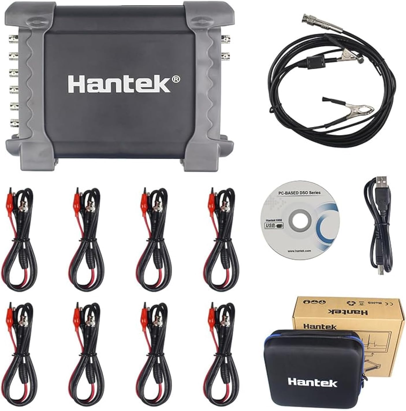 8Channel Diagnostic PC Digital Oscilloscope/DAQ/Programmable Generator 2.4MSa/s USB Bandwidth 100K Virtual Automotive Diagnostic Signal Oscilloscope Can Print,Data Storage,Waveform Record Hantek 1008C