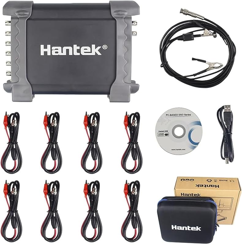Osciloscopio de diagnóstico automotriz USB Hantek 1008C de 8 canales | Alcance automotriz de 8 canales alimentado por USB con muestreo de 2,4 MSa/s, resolución de 12 bits, DAQ y generador de señales