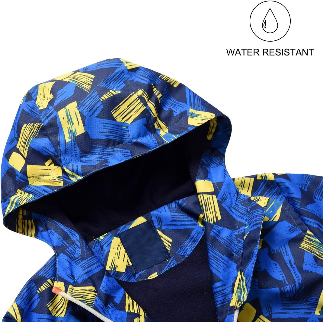 ACESTAR Boys Girls Waterproof Rain Jacket Hooded Fleece Lined Light Windbreaker Outdoor Raincoats for Kids - Image 4