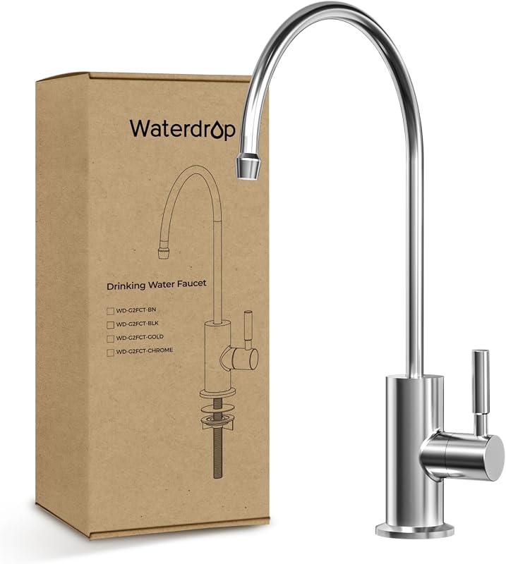 Waterdrop G2FCT-Chrome Grifo con filtro de agua de ósmosis inversa, cromo pulido | Grifo de agua para fregadero de barra de cocina, certificado NSF/ANSI 372, sin plomo, acero inoxidable 304, manija única, caño giratorio de 360°