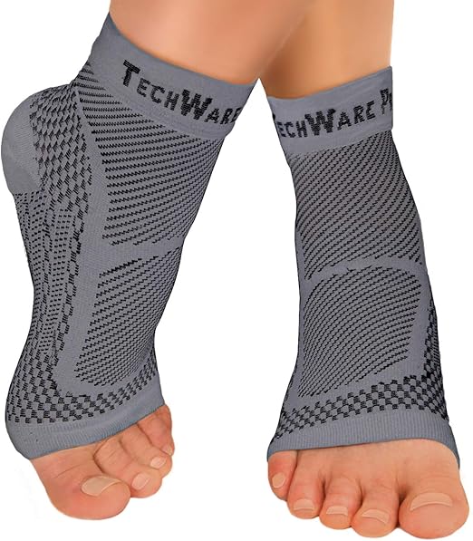 TechWare Pro Ankle Brace Compression Sleeve - Plantar Fasciitis Sock. Relieves Achilles Tendonitis. Foot Arch Support Reduces Joint Pain, Swelling & Heel Spur Pain. Injury Recovery Braces for Sports