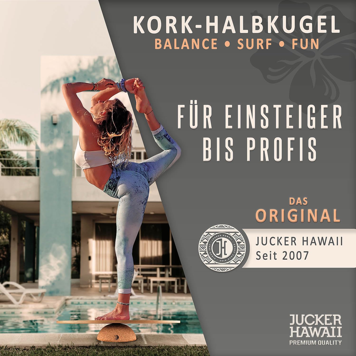 JUCKER HAWAII Kork Halbkugel - Passend für jedes Balance Board - Pures Surf-Feeling & Ganzkörpertraining - Ø 30 cm, Höhe 10 cm - Für Kinder & Erwachsene