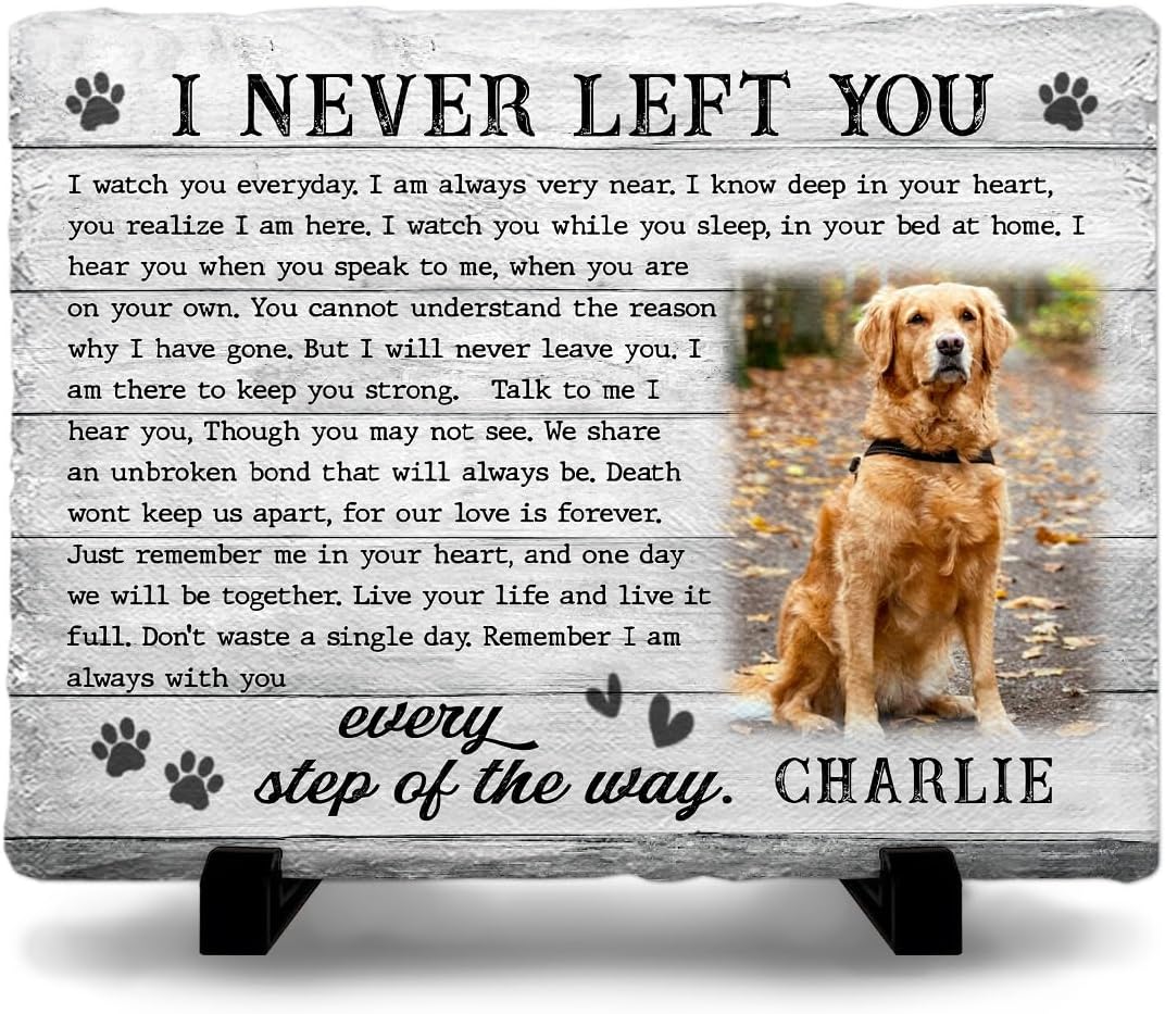 Memorial Stone: Personalized Thoughtful Gifts for Pet Lovers, Changeable Poem Option, Memorialize Your Furry Dog and Cat's Image with Preferable Version, Cemetery Decorations