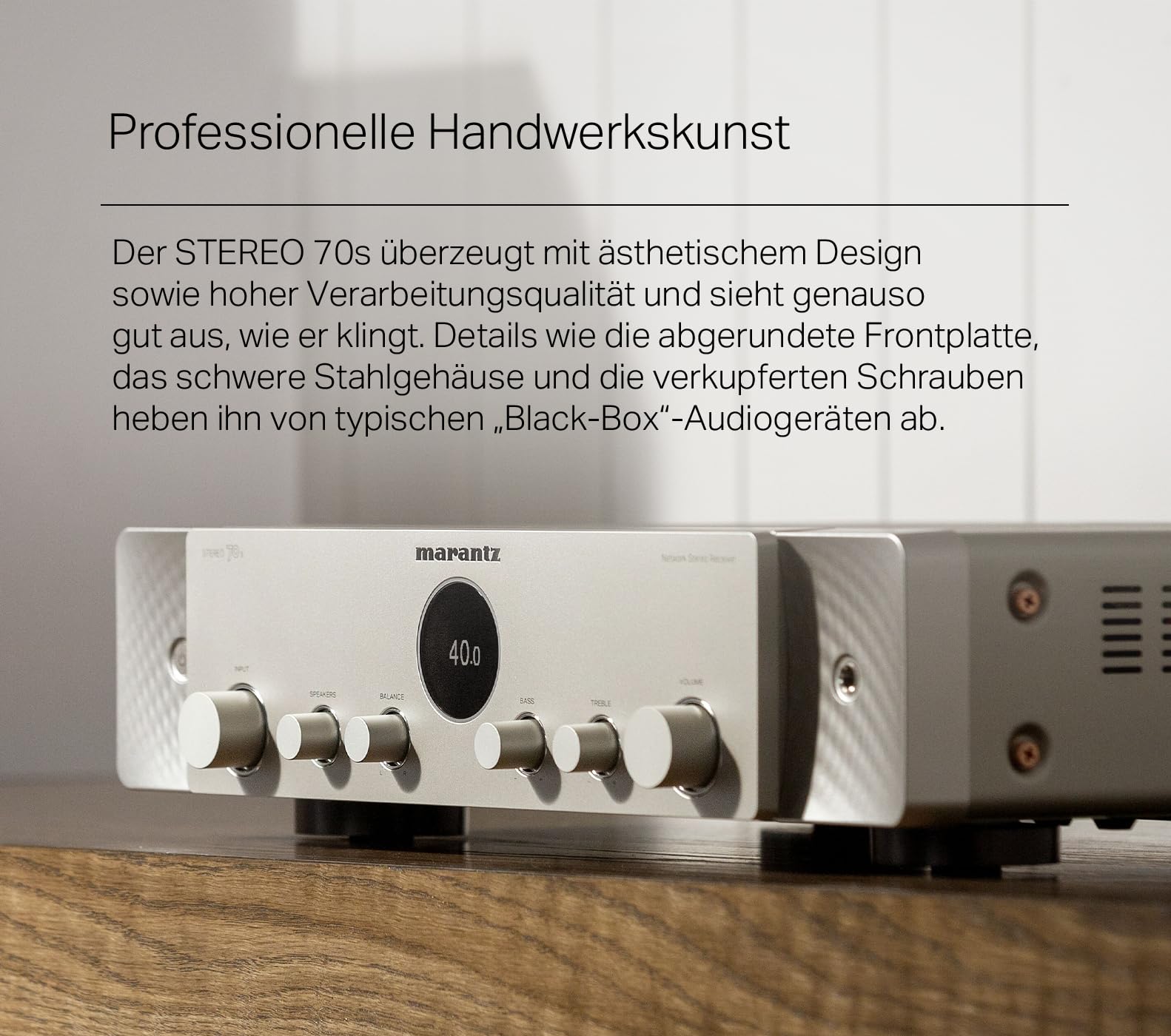 Marantz Stereo 70s Verstärker HiFi Stereo, 2.2-Kanal HiFi Verstärker, 75 W/Kanal, 6 HDMI Eingänge, 8K, HEOS, Bluetooth, WLAN, AirPlay 2, Dolby TrueHD, Alexa kompatibel, Schwarz