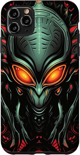 Vista 25 de iPhone 14 Pro Cute Green Alien Head UFO Space Face Alien Case