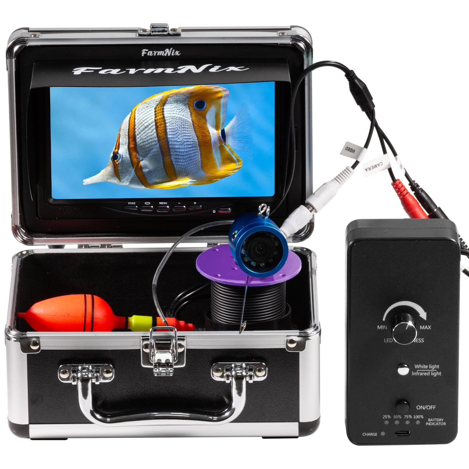 Underwater Fishing Camera 7 inch LCD Monitor Fish Finder Waterproof 1200TVL Fishing Camera 12 white LEDs +12 IR LEDs Infrared Lights for Lake, Boat, Ice Fishing (15M)