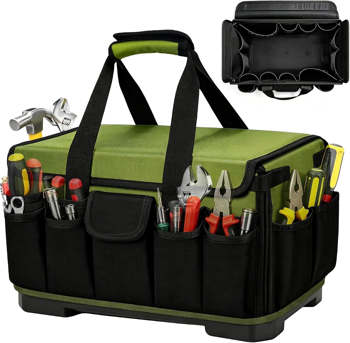 18-Inch Heavy Duty Tool Bag, 45-Pocket Large Capacity Tool Organizer with Hard Base & Waterproof Pocket, Tear-Resistant Electrician Tool Tote for HVAC, Mechanic, Carpenter