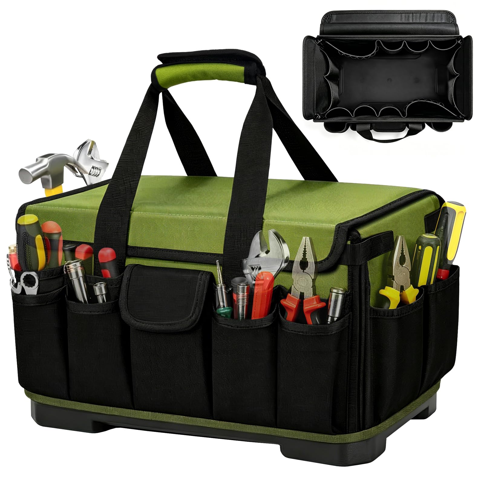 Photo 1 of 18-Inch Heavy Duty Tool Bag, 45-Pocket Large Capacity Tool Organizer with Hard Base & Waterproof Pocket, Tear-Resistant Electrician Tool Tote for HVAC, Mechanic, Carpenter