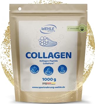 Collagen Pulver 1 kg – Kollagenhydrolysat Peptide Typ I II & III – Geschmacksneutrales Eiweißpulver – Made in Germany – Wehle Sports (1000g (1er Pack)) - Verpackung kann variieren.