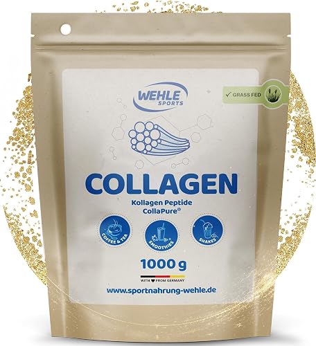 Collagen Pulver 1 kg – Kollagenhydrolysat Peptide Typ I, II & III – Geschmacksneutrales Eiweißpulver – Made in Germany – Wehle Sports (1000g (1er Pack)) - Verpackung kann variieren.