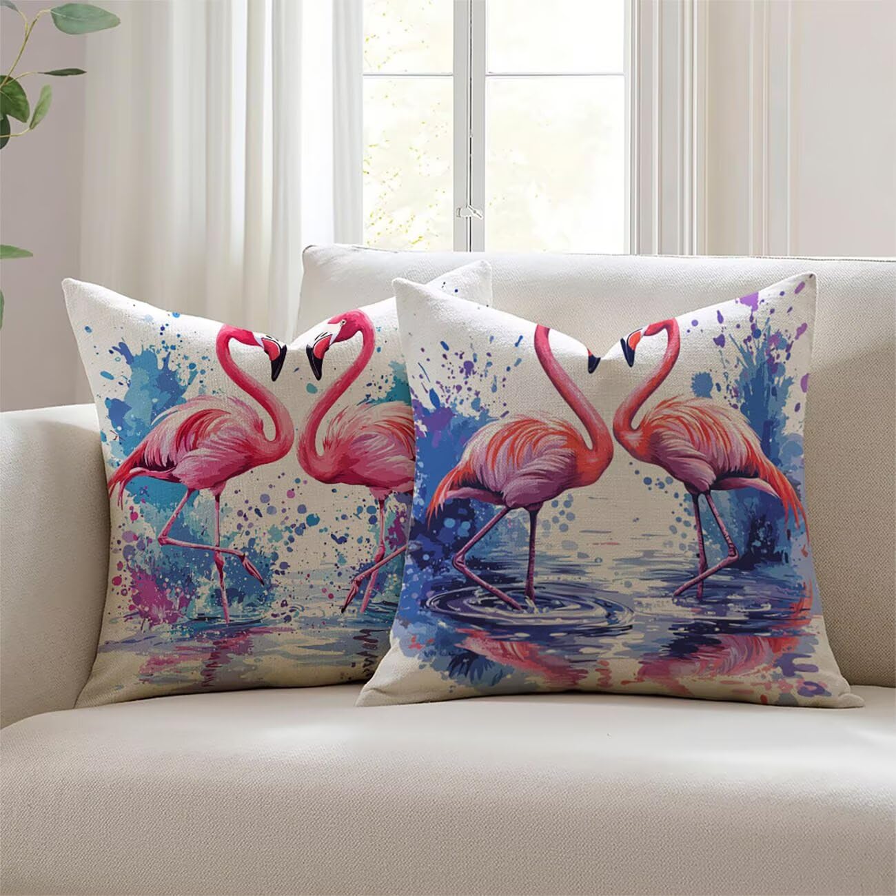 Housse de coussin 24x24inch imperméable Lejnlnng JL-4650 pour canapé extérieur en lin lot de 2