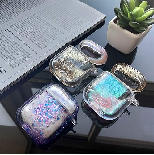 Miniatura 9 de SGVAHY Bling Quicksand - Funda compatible con Airpods 1 y 2, con lentejuelas líquidas con purpurina de lujo, funda protectora dura transparente con