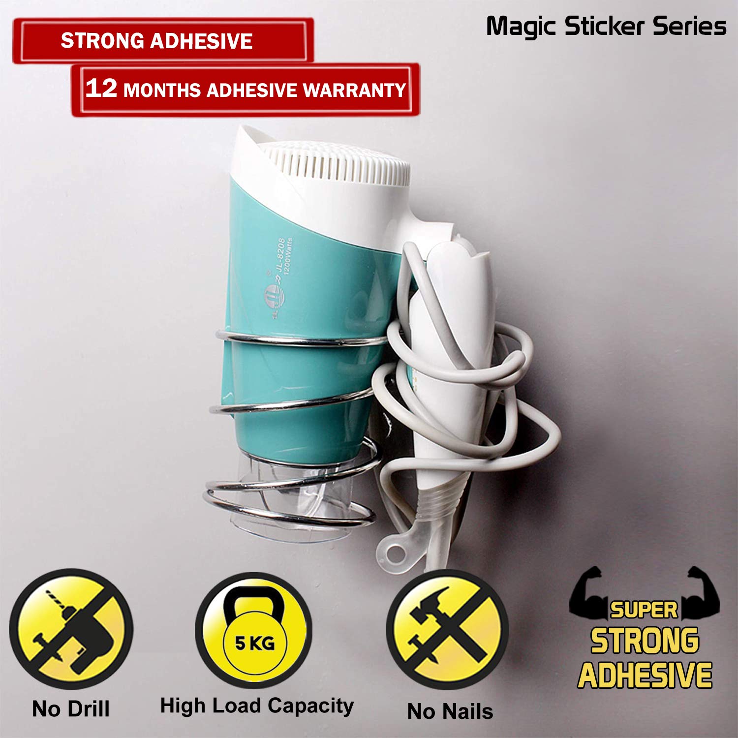 HOKIPO Hair Dryer Holder - Wall Mount Organizer -2