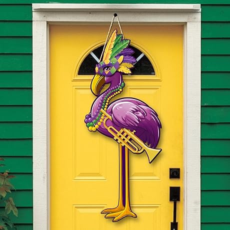 Large Mardi Gras Flamingo Welcome Sign for Grand Front Door Party Decor