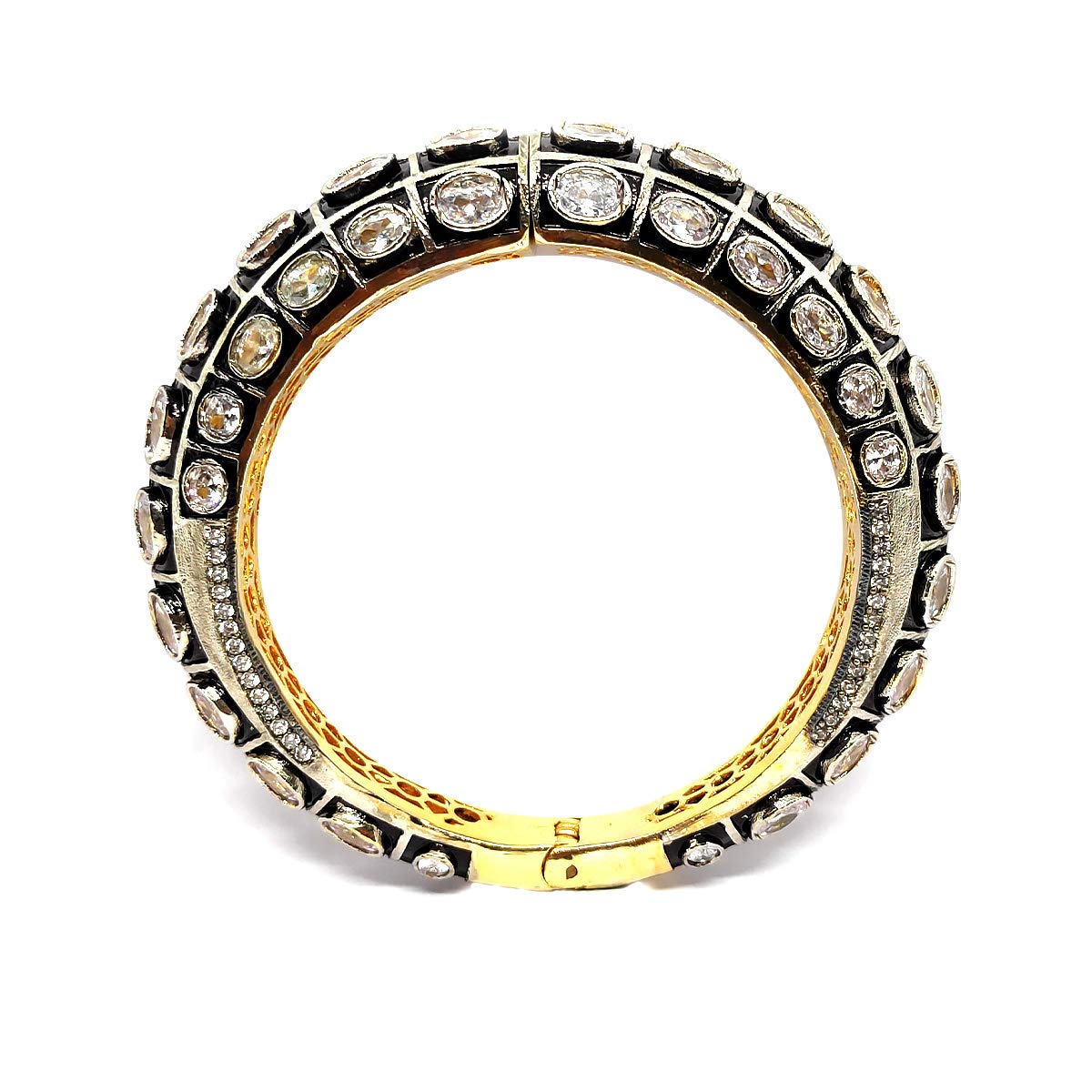 ZIVARJSZIVAR Black Meenakari AD Stone Kadaa, 1 Pair, 2 Pieces, Gold Rhodium Plated