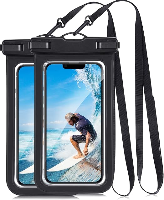 KKM 2 Pack Waterproof Phone Pouch,IPX8 Waterproof Dry Bag Phone Case with Lanyard Compatible with iPhone 13 12 11Pro Max,Samsung S22 Ultra S21 S20 Most Phones up to 7 Inch (Black)