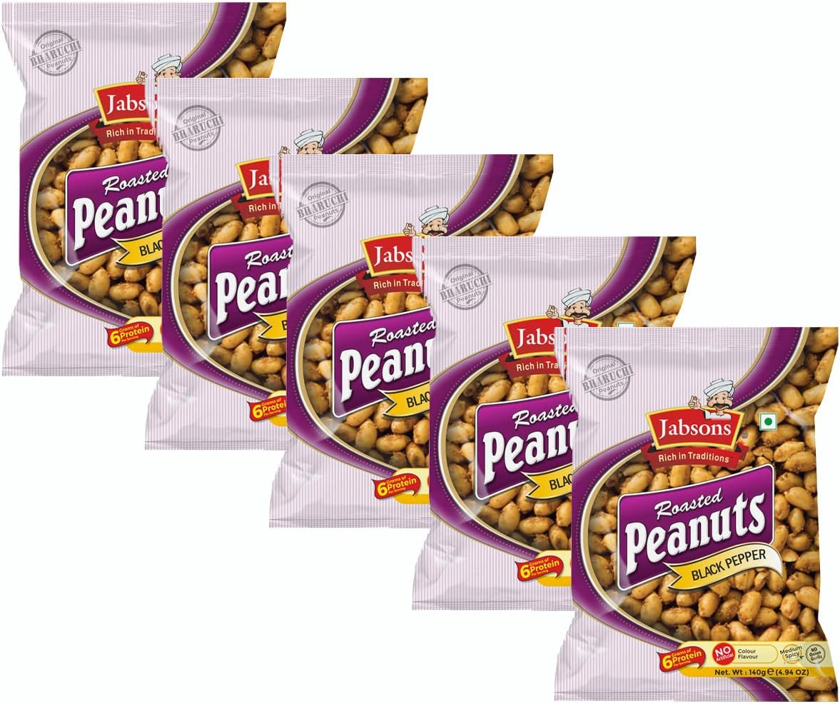 Jabsons - Black Pepper Roasted Peanuts, 140 G (Pack of 5)