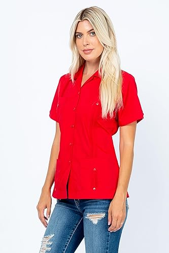 Miniatura 3 de Women's Traditional Guayabera Shirt Cotton Blend 4 Pocket Design Short Sleeve