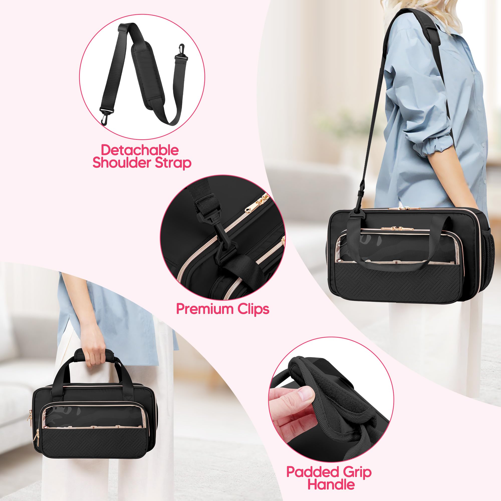 Étui de Rangement pour Marqueurs Pouvant Contenir Jusqu'à 216 Marqueurs, Sac de Rangement pour Marqueurs de Voyage, Sac de Rangement Portable avec Bandoulière, Noir