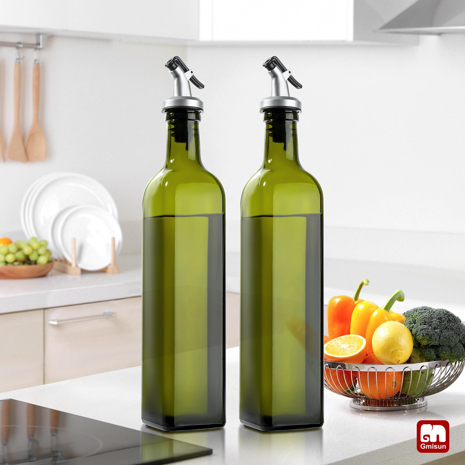 GMISUN Botella dispensadora de aceite de oliva, dispensador de aceite de oliva de 17 onzas, botella de aceite de oliva, 1 paquete, dispensador de aceite para cocina, dispensador de aceite de vidrio,