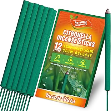 SCENTORINI Citronella Incense Sticks, Thick Citronella Total Up to 12-Hour Burning Time, Lemongrass Incense Sticks, for Summer Outdoor Pool Side, Garden, Patio Camping, Porches, Courtyards, Farms