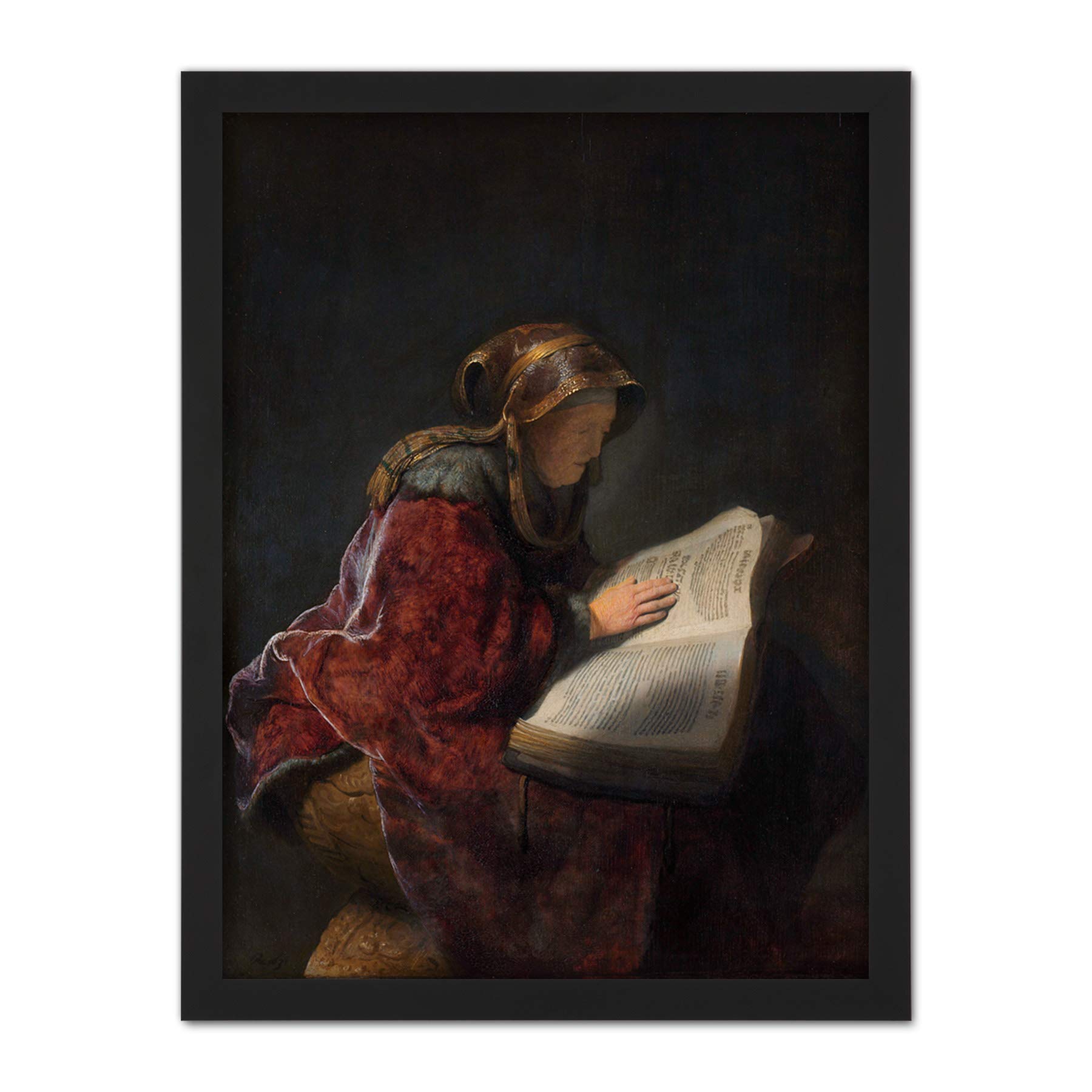 Artery8 Rembrandt Old Woman Reading Portrait Artwork Framed Wall Art Print 18X24 Inch