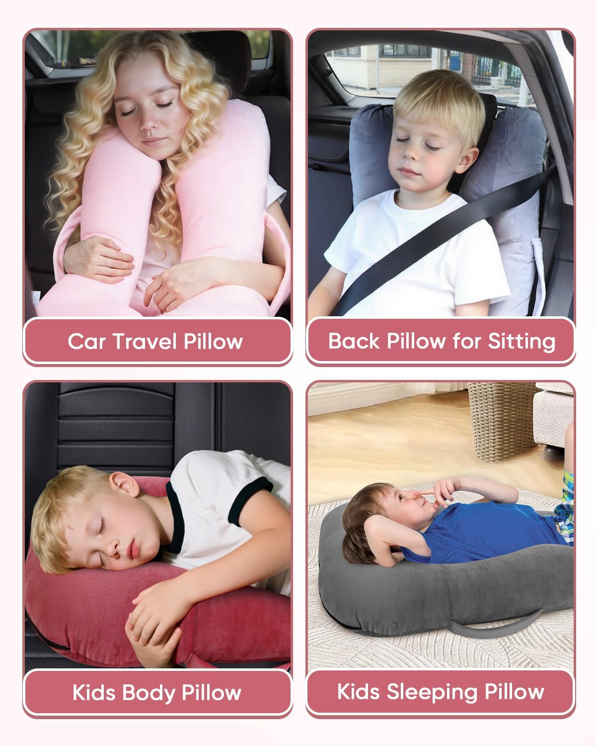 TinlyFinly Car Travel Pillow for Kids Adults, Raised Padding Head and Neck Support Car Seat Sleeping Pillow for Toddlers, Portable U Shaped Body Pillow for Car Seat On Road Trip (Magenta) - Image 3