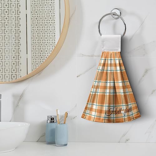 Miniatura 6 de Juego de 2 toallas de mano para otoño y otoño con lazo para colgar, juego de 2 toallas de cocina para colgar en Acción de Gracias, color naranja, a