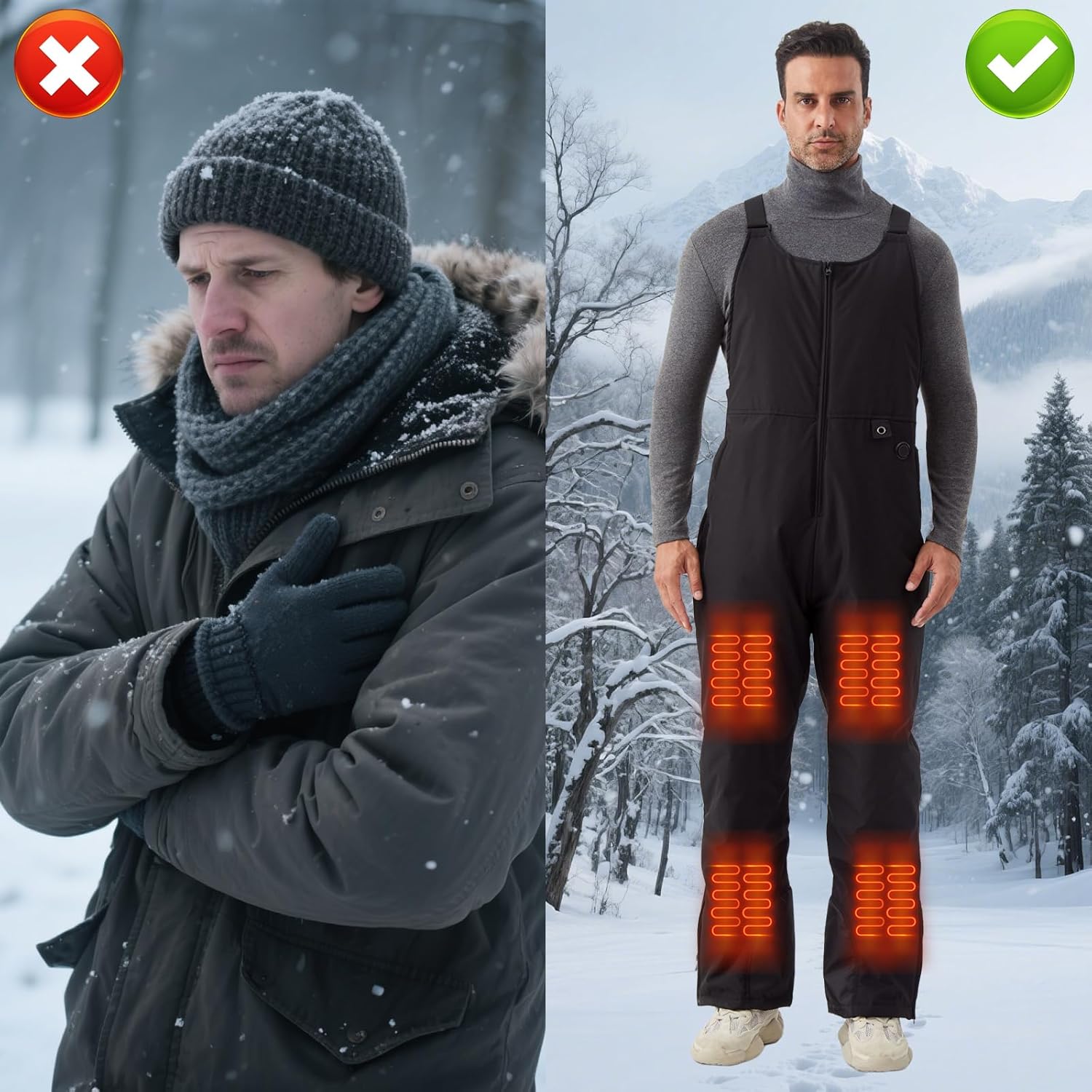 Men's Heated Insulated Ski Bib Overalls with Battery, Waterproof Winter Snow Pants for Work, Hunting, Fishing - Image 2
