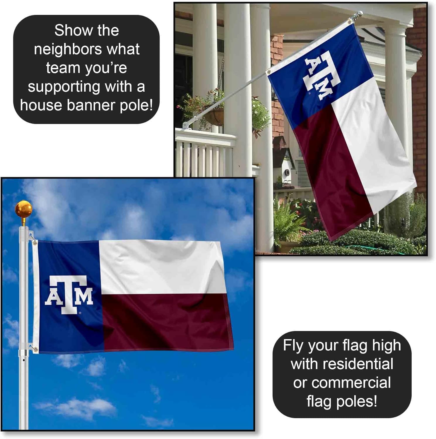 College Flags & Banners Co. Texas A&M Aggies Texas State Flag - Image 3