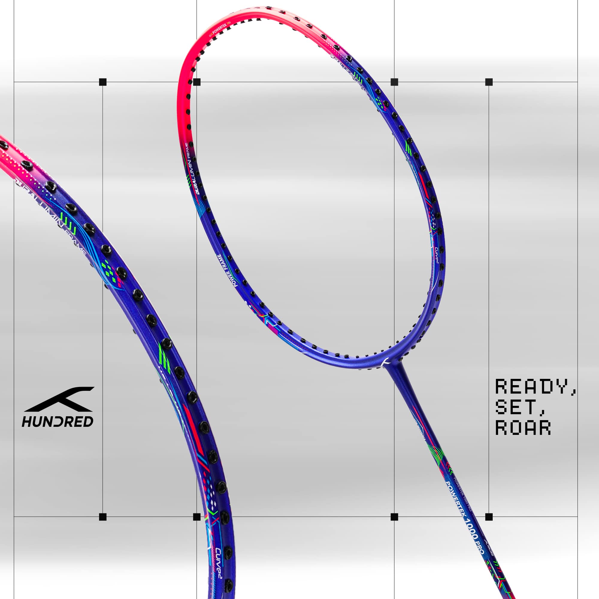 HUNDRED POWERTEK 1000 PRO Badminton Racquet (Navy/Pink, Grip Size: G6) | Material: Graphite | Full Cover | for Intermediate Players | Strung
