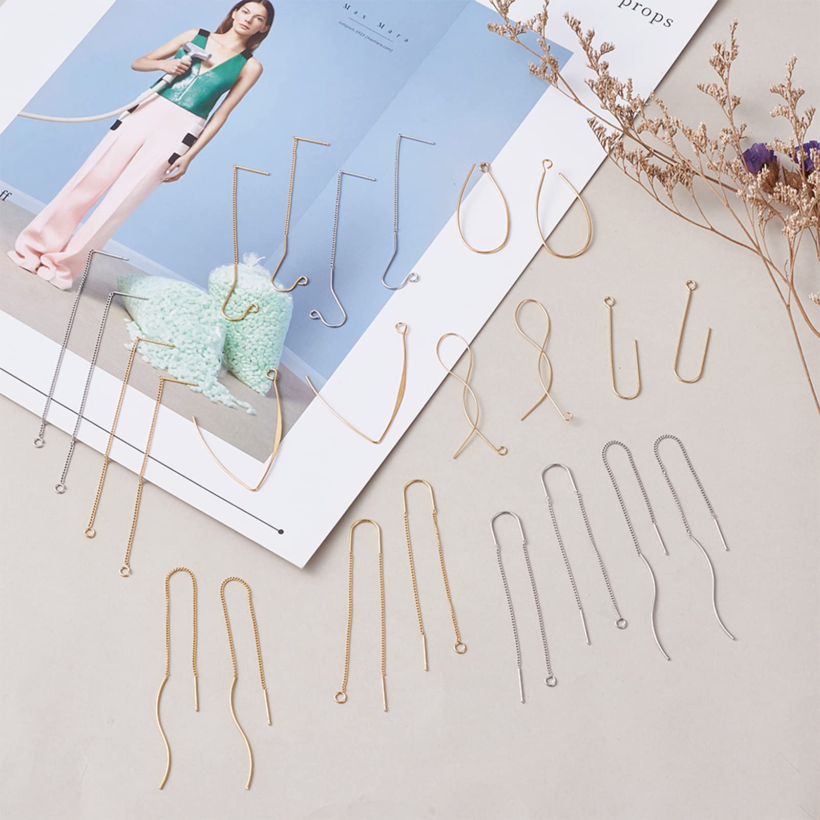 1 Box 120Pcs Wire Earring Hooks Ear Wires Stainless Steel Drop Long U Shaped Hoop Earwires Teardrop Dangle Earring - 36
